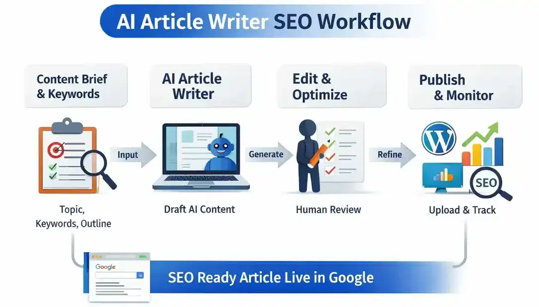 AI article writer SEO workflow chart