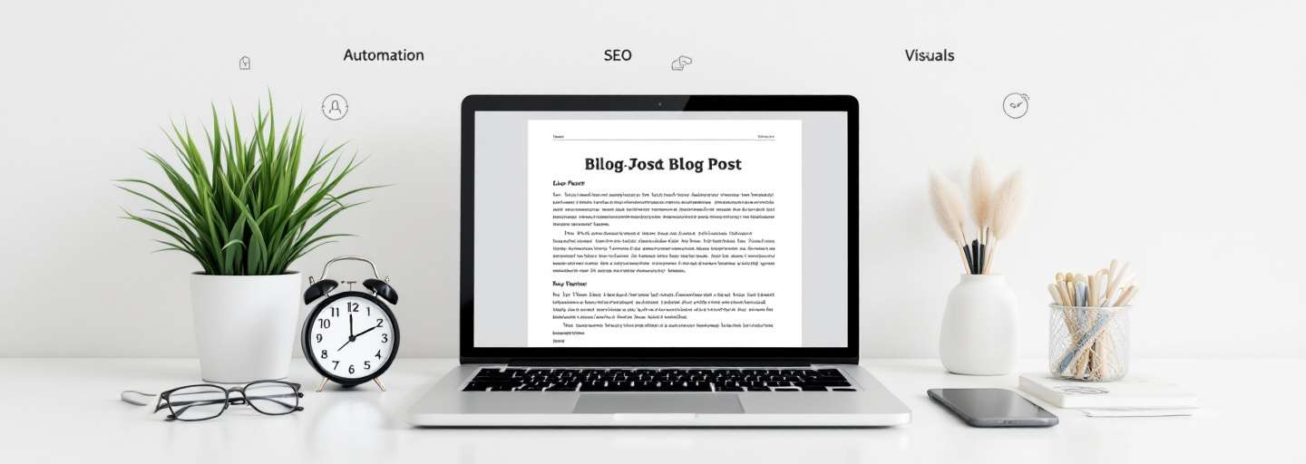 Laptop showing automated blog draft