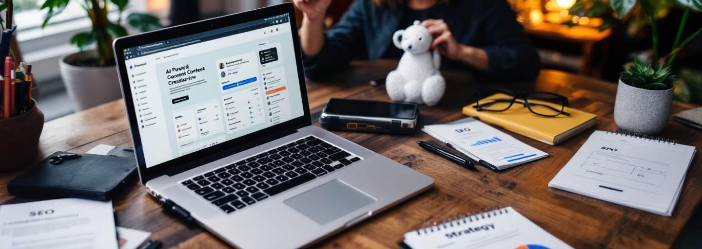 Laptop with AI content tool.