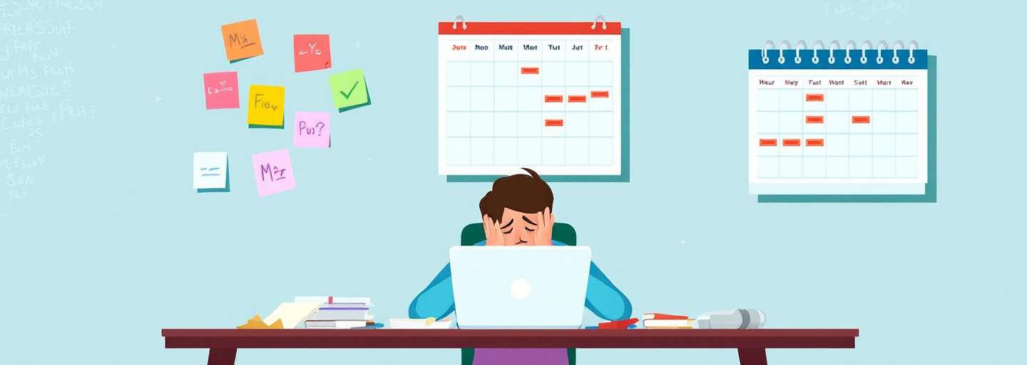 Overwhelmed blogger at messy desk