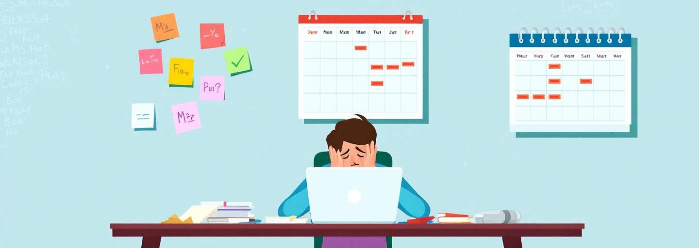 Overwhelmed blogger at messy desk