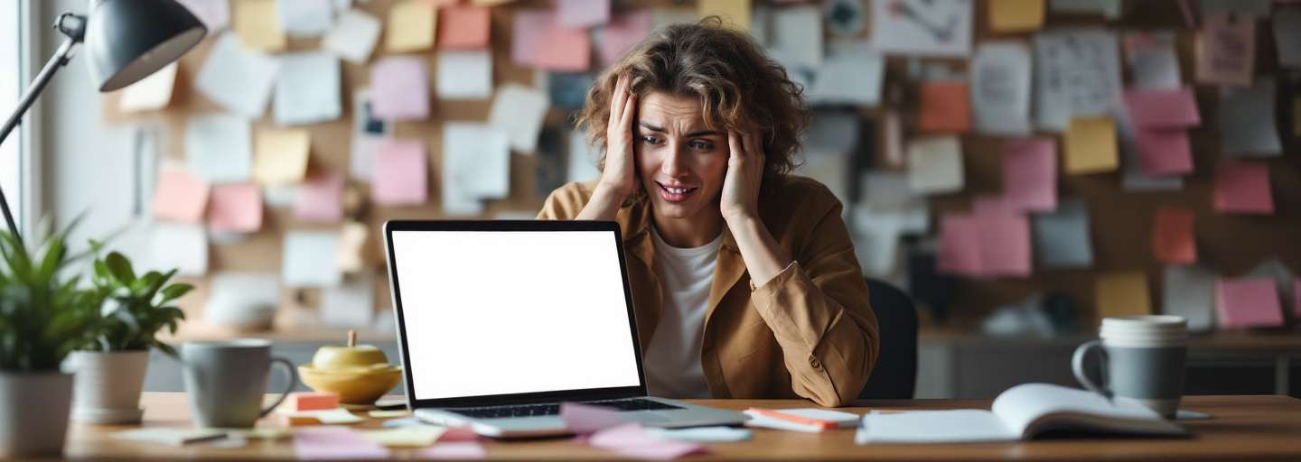 Overwhelmed marketer with content planning tasks