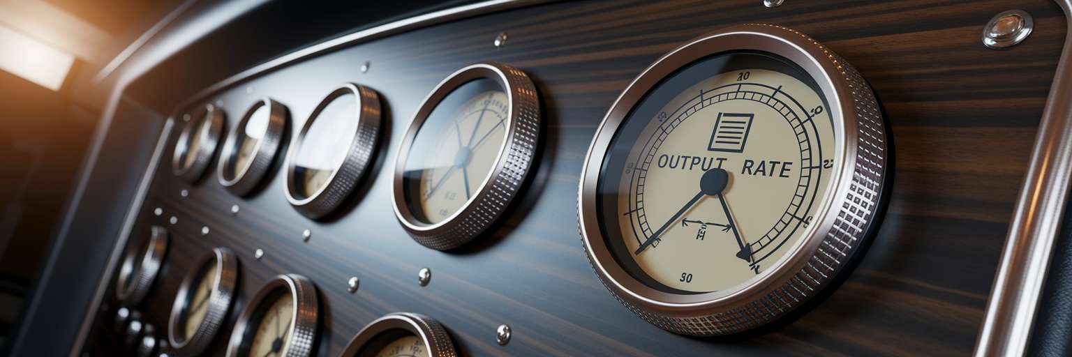 Analog dashboard with output rate dial.