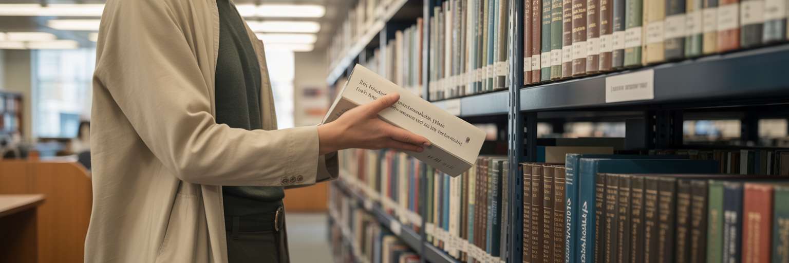 Librarian providing an authoritative book.