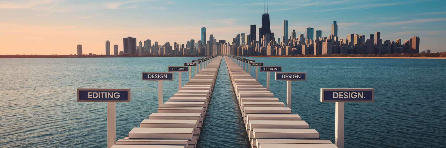 Long winding path of books with gates.