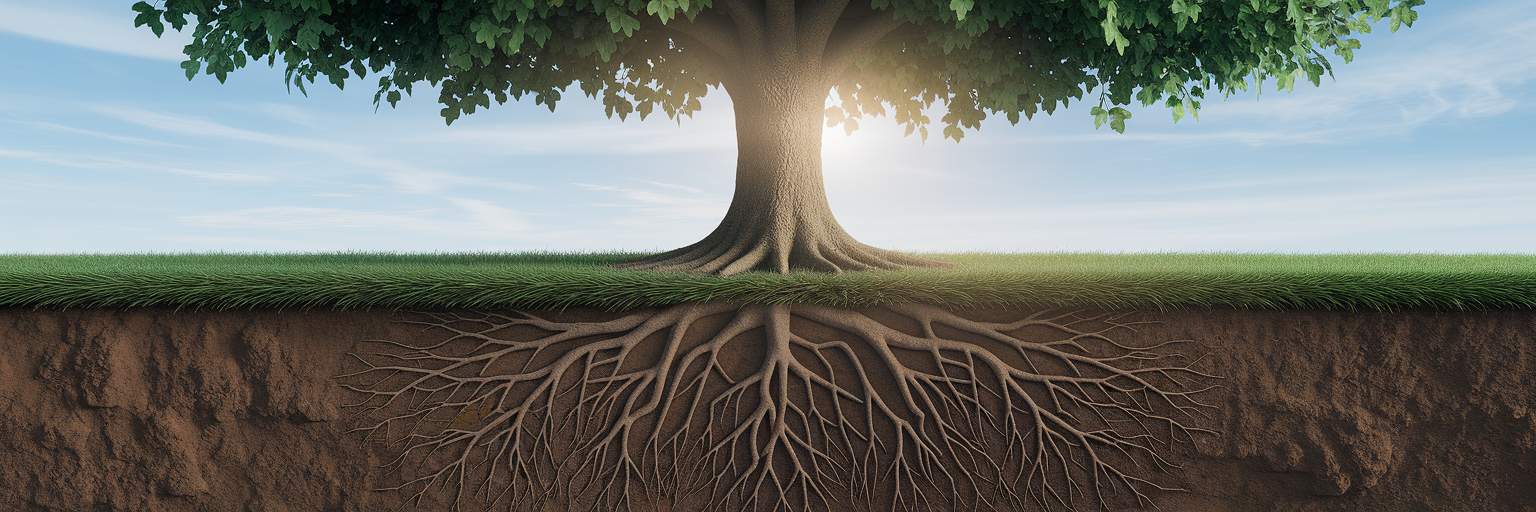 Mature tree strong roots symbolizing SEO