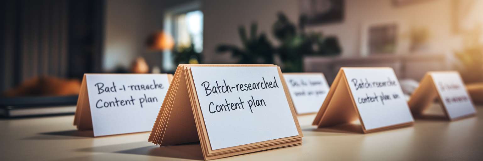 Organized content ideas on index cards.