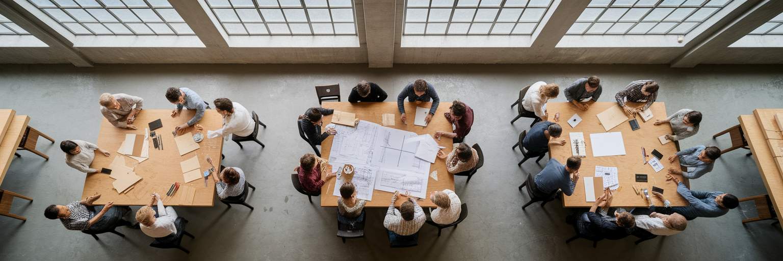 People collaborating in a community workshop.