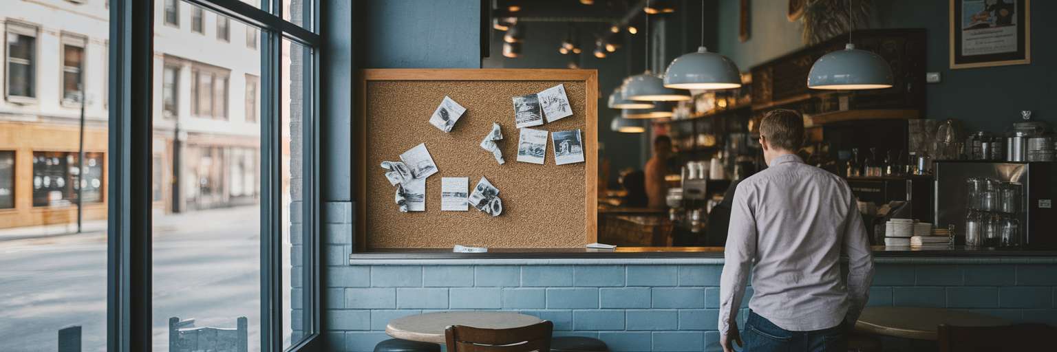 Person looking at empty bulletin board.