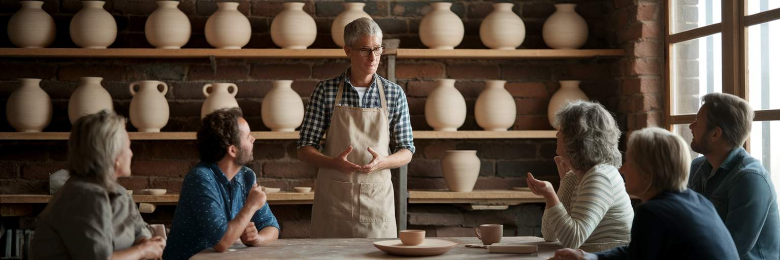 Respected artisan sharing expertise with admirers.