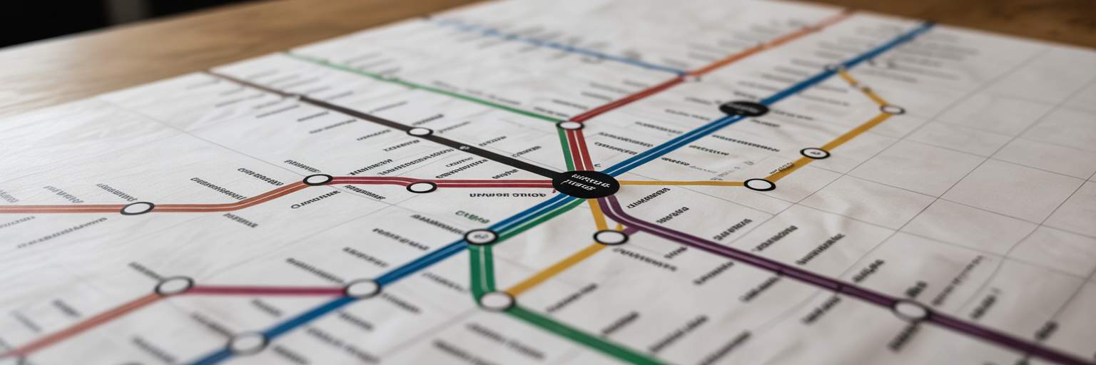 Subway map representing topic clusters and internal linking.