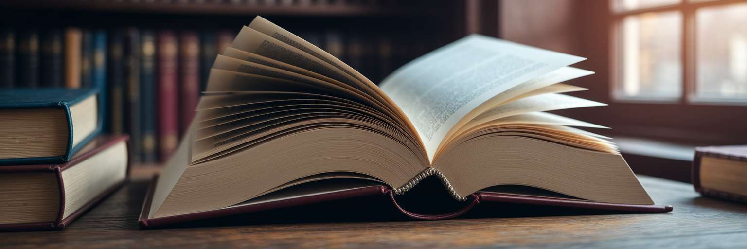 Thick scholarly book on library table.