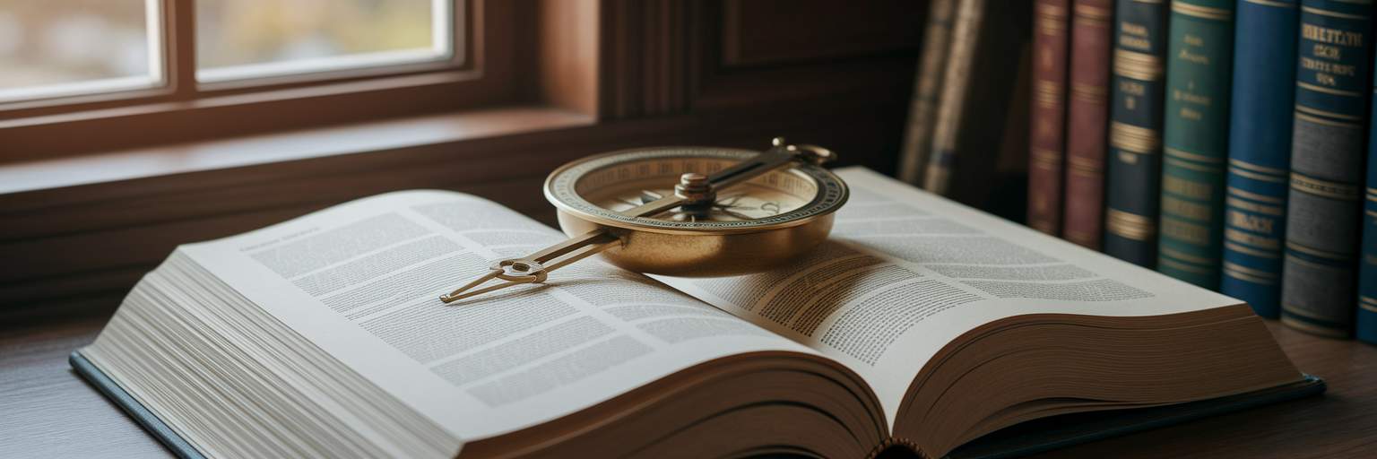 Vintage compass on an open book