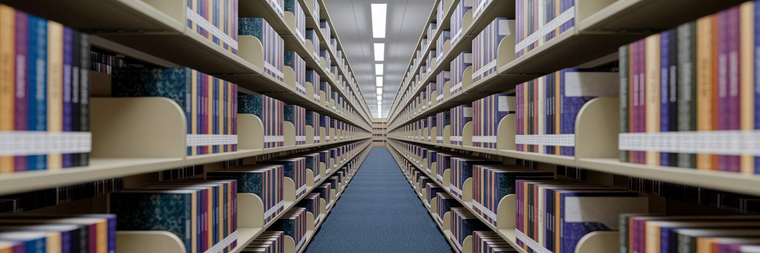 Well-organized library aisle representing clear navigation.
