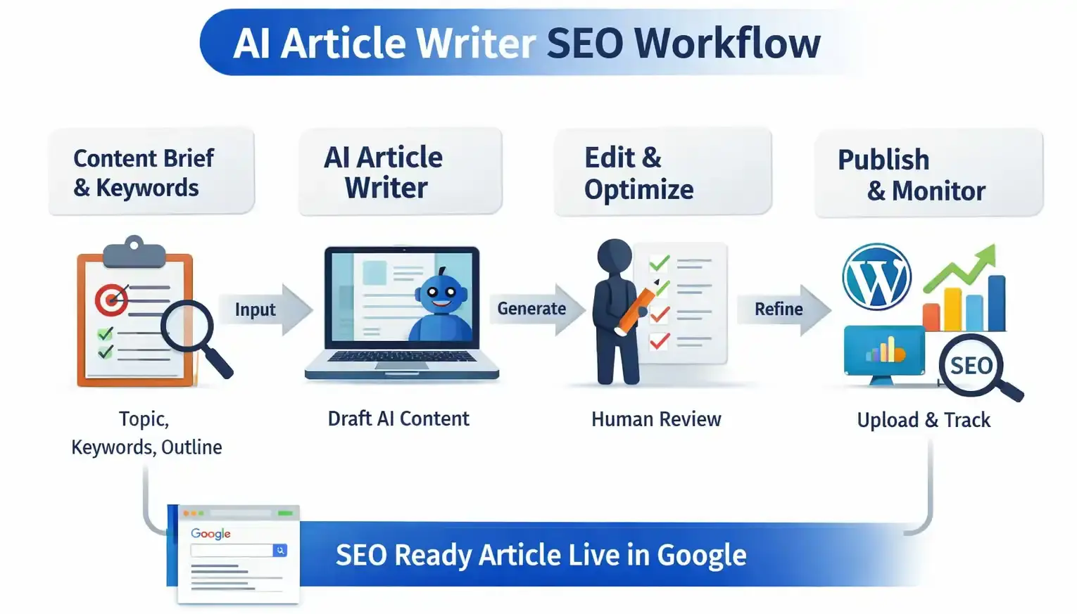 AI article writer SEO workflow chart